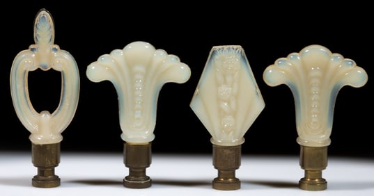 ALADDIN ANGILIA, MOONSHEAF, AND OPEN THROAT ELECTRIC LAMP FINIALS, LOT OF FOUR