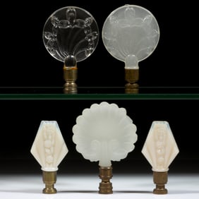ALADDIN ANGILIA, MILLEFLEUR, AND SHELL ELECTRIC LAMP FINIALS, LOT OF FIVE