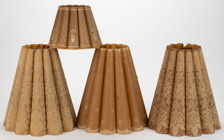 ASSORTED ALADDIN PAPER / WHIP-O-LITE FLUTED ELECTRIC LAMP SHADES, LOT OF FOUR