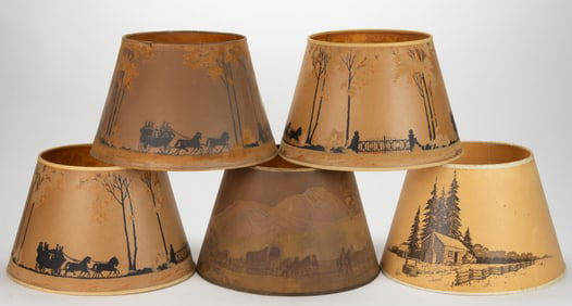 ASSORTED ALADDIN AND OTHER PAPER / WHIP-O-LITE KEROSENE LAMP SHADES, LOT OF FIVE