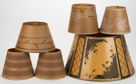 ASSORTED ALADDIN AND OTHER PAPER / WHIP-O-LITE ELECTRIC LAMP SHADES, LOT OF SIX