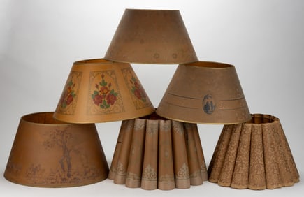 ASSORTED ALADDIN AND OTHER PAPER / WHIP-O-LITE KEROSENE LAMP SHADES, LOT OF SIX