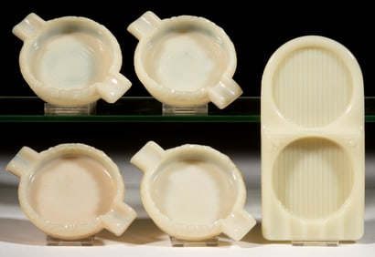 ALADDIN ALACITE ASSORTED SMOKING / CIGARETTE ASHTRAYS, LOT OF FIVE