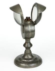 PEWTER DOUBLE LENS / BULLSEYE WHALE OIL STAND LAMP