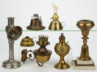 ASSORTED BRASS AND NICKEL-PLATED LIGHTING ARTICLES, LOT OF SEVEN