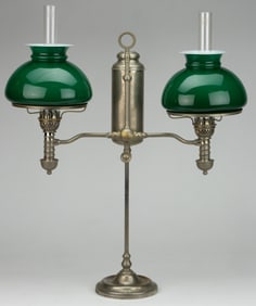 MANHATTAN "PERFECTION" ADJUSTABLE NICKEL-PLATED DOUBLE-ARM KEROSENE STUDENT LAMP,