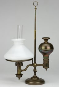 R. DOUGLAS & CO. / STOBWASSER PATENT ADJUSTABLE BRASS SINGLE-ARM KEROSENE STUDENT LAMP