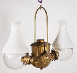 ANGLE LAMP CO. NO. 2 CLASSIC DOUBLE-ARM KEROSENE HANGING LAMP