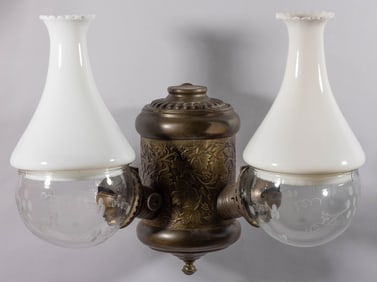 ANGLE LAMP CO. NO. 285 GRAPE DOUBLE-ARM KEROSENE WALL-MOUNT LAMP