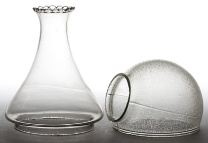 ANGLE LAMP CO. GLASS EMBOSSED FLOWER ELBOW AND SHADE TOP