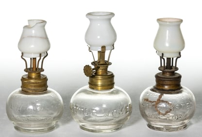 ASSORTED EMBOSSED NAME PATTERNED MINIATURE LAMPS, LOT OF THREE