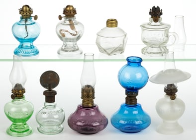 ASSORTED EMBOSSED NAME PATTERNED MINIATURE LAMPS, LOT OF NINE