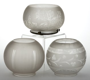 ASSORTED BLOWN KEROSENE LAMP SHADES, LOT OF THREE