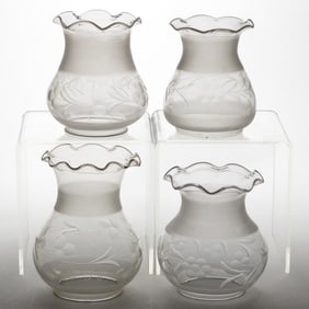 ASSORTED DIMINUTIVE CUT AND ENGRAVED PATTERNED OREGON LAMP SHADES, LOT OF FOUR