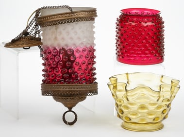 ASSORTED HOBNAIL PATTERNED KEROSENE LAMP SHADES, LOT OF THREE