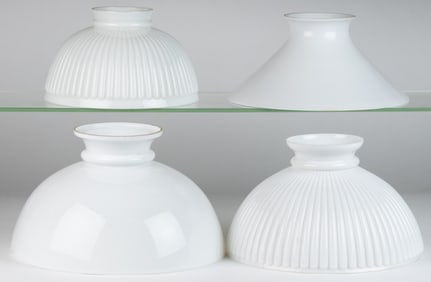 ASSORTED OPAQUE GLASS KEROSENE LAMP SHADES, LOT OF FOUR