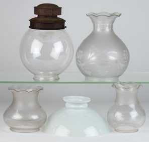 ASSORTED KEROSENE LIGHTING SHADES, LOT OF FIVE
