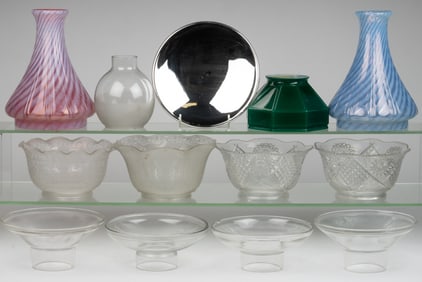 ASSORTED LIGHTING SHADES AND RELATED, LOT OF 13