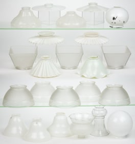 ASSORTED GLASS LIGHT SHADES, LOT OF 23