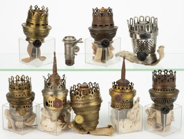 ASSORTED KEROSENE LAMP BURNERS AND COMPONENTS, LOT OF NINE