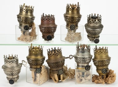 ASSORTED GERMAN KRONOS KEROSENE LAMP BURNERS, LOT OF NINE