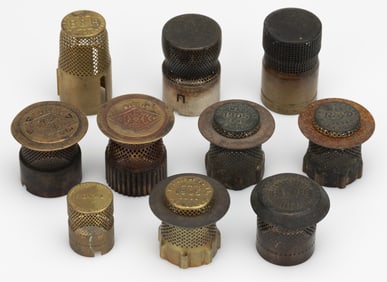 ASSORTED MANUFACTURERS KEROSENE LAMP FLAME SPREADERS, LOT OF TEN