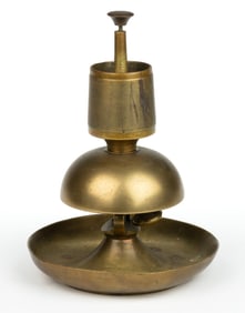 BRASS COMBINATION COUNTER-TOP DESK BELL AND MATCH HOLDER WITH STRIKER