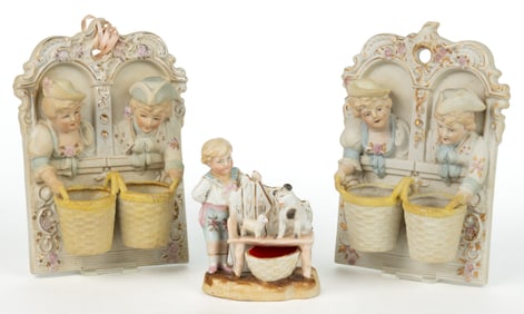 ASSORTED CERAMIC FIGURAL MATCH HOLDERS, LOT OF THREE