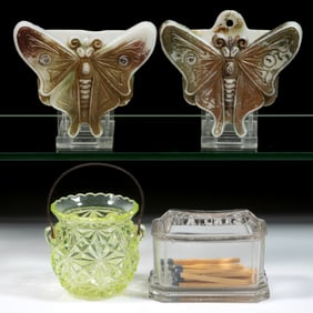ASSORTED GLASS MATCH HOLDERS, LOT OF FOUR