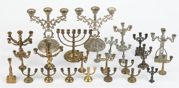 ASSORTED BRASS AND METAL DOLLHOUSE MINIATURE CANDELABRAS, UNCOUNTED LOT