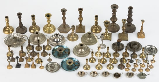 ASSORTED BRASS AND METAL DOLLHOUSE MINIATURE CANDLESTICKS, UNCOUNTED LOT