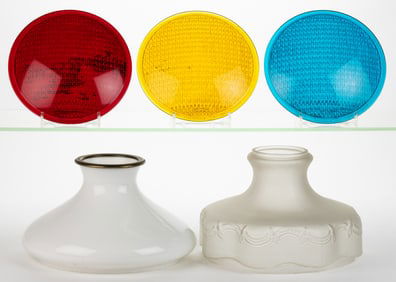 ASSORTED PATTERNED SHADES AND SIGNAL LENSES, LOT OF FIVE