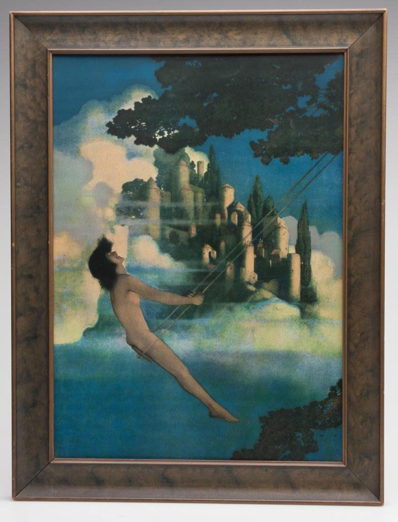 MAXFIELD PARRISH "DINKY BIRD" PRINT: MAXFIELD PARRISH "DINKY BIRD" PRINT, no publication imprint, original frame and backing paper. First quarter 20th century. 18" x 13 1/2" OA. Provenance: The collection of the late Richard "Dick" and M