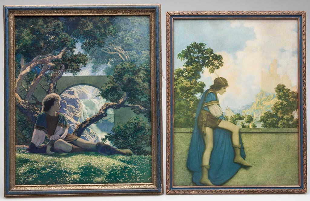 MAXFIELD PARRISH PRINTS, LOT OF TWO: MAXFIELD PARRISH PRINTS, LOT OF TWO, comprising "The Prince" and "The Page", each with House of Art publication imprint, first in original frame with backing paper, second in period frame. First half