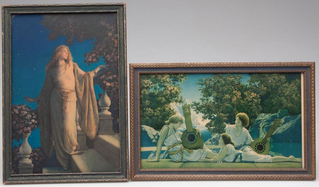 MAXFIELD PARRISH PRINTS, LOT OF TWO: MAXFIELD PARRISH PRINTS, LOT OF TWO, comprising "Enchantment" and "The Lute Players", second with House of Art publication imprint, each in a period frame, second with original backing paper and label