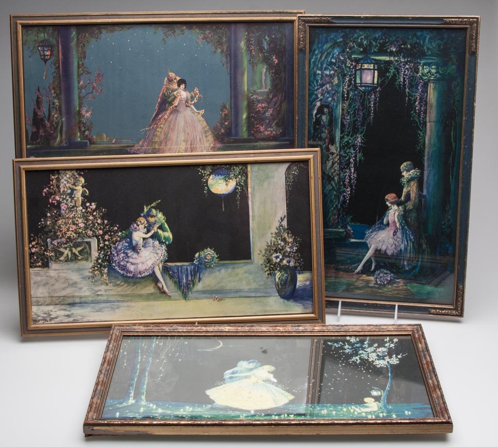 MARY GOLD PRINTS, LOT OF FOUR: MARY GOLD PRINTS, LOT OF FOUR, each in a period frame, likely original. First half 20th century. Each approximately 11" x 19" OA. Provenance: The collection of the late Richard "Dick" and Mary Ann Kra