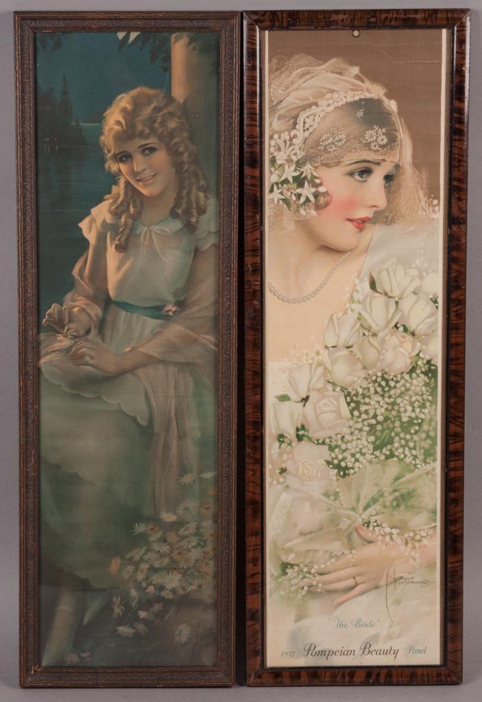 POMPEIAN BEAUTY PRINTS, LOT OF TWO: POMPEIAN BEAUTY PRINTS, LOT OF TWO, comprising Mary Pickford and "The Bride", each in period frame. Circe 1923 and 1927. 26 1/2" x 8 1/2" OA. Provenance: The collection of the late Richard "Dick" and 