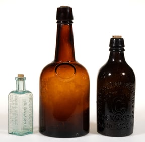ASSORTED ANTIQUE GLASS BOTTLES, LOT OF THREE