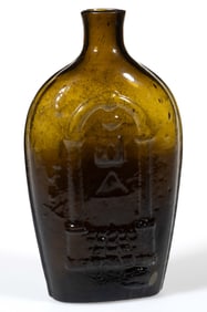 GIV-17 MASONIC - EAGLE "KEENE" PICTORIAL / HISTORICAL FLASK