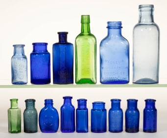 ASSORTED POISON AND PATENT MEDICINE BOTTLES, LOT OF 15