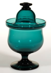 FREE-BLOWN GLASS FOOTED COVERED SUGAR BOWL