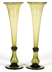 FREE-BLOWN LARGE TRUMPET VASES, PAIR