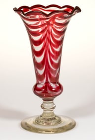 FREE-BLOWN MARBRIE-LOOP DECORATED FOOTED VASE