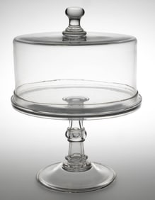 FREE-BLOWN GLASS LARGE SALVER / CAKE STAND WITH COVER