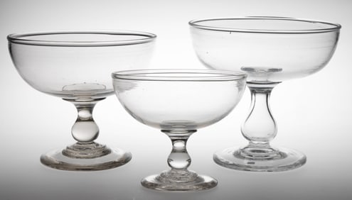 AMERICAN FREE-BLOWN OPEN COMPOTES, LOT OF THREE