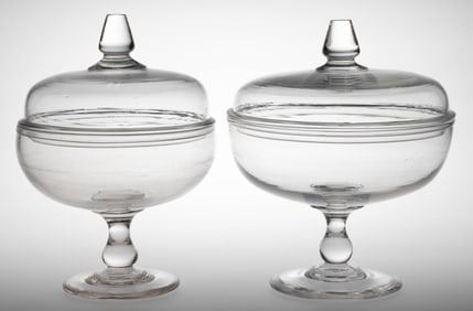 BAKEWELL FREE-BLOWN GLASS COVERED COMPOTES, LOT OF TWO