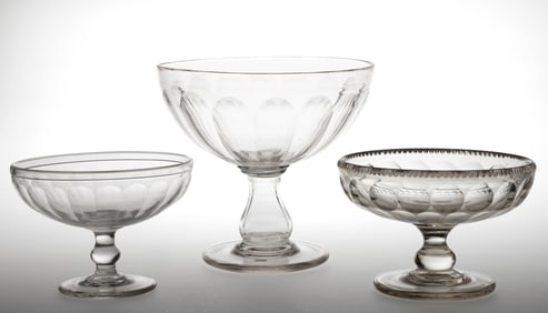 ASSORTED FREE-BLOWN AND CUT OPEN COMPOTES, LOT OF THREE