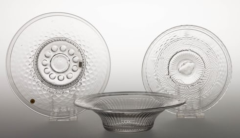 ASSORTED BLOWN-MOLDED THREE-MOLD GLASS PANS / NAPPIES, LOT OF THREE