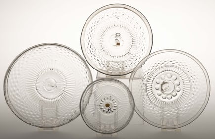 ASSORTED BLOWN-MOLDED THREE-MOLD GLASS DISHES / PANS, LOT OF FOUR
