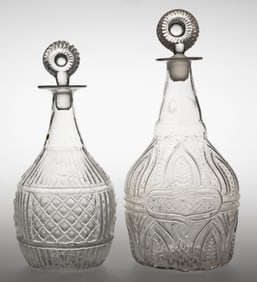 ASSORTED BLOWN-MOLDED THREE-MOLD GLASS DECANTERS, LOT OF TWO